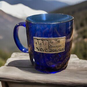 Hand Cast USA Pewter Plaque - Cobalt Blue Glass Cup Made In France Del Mar Horse